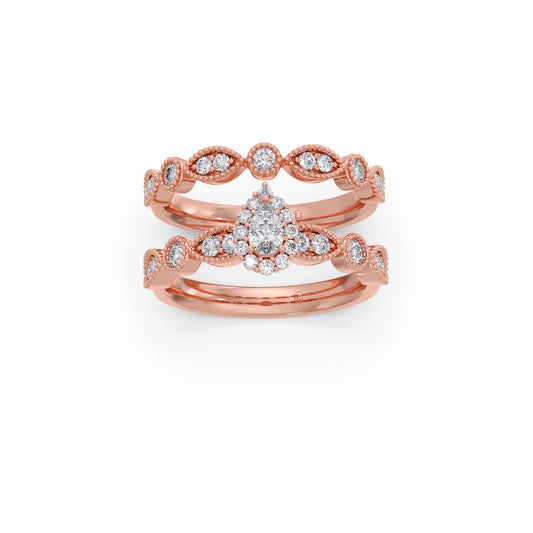Pear Shaped and Halo Round Diamond Stackable Wedding Ring - Rose