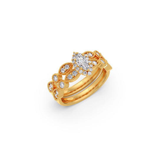 Marquise Solitaire with Round Diamond Petal Accents Stackable Ring - Yellow