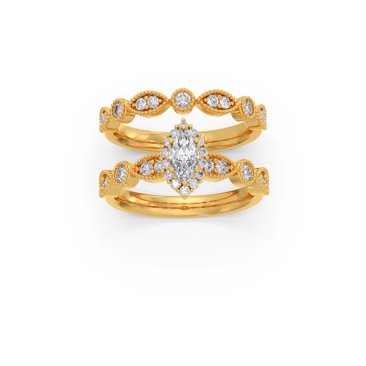 Marquise Solitaire with Round Diamond Petal Accents Stackable Ring - Yellow