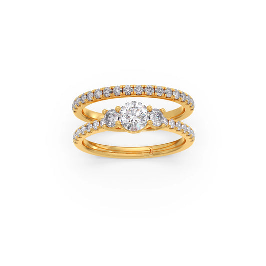 Three Round Solitaire Diamond Stackable Band with Side Diamond - Yellow