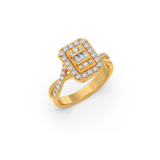 Round and Baguette Diamond Halo Ring - Yellow