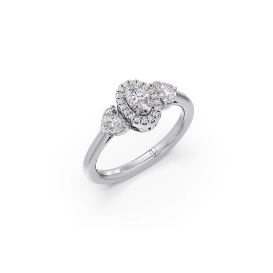 Heart, Oval, and Round Cut Diamond Trilogy Ring - White