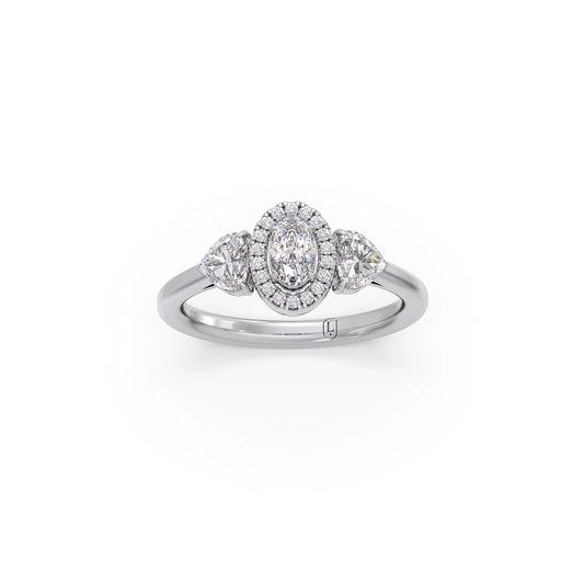 Heart, Oval, and Round Cut Diamond Trilogy Ring - White