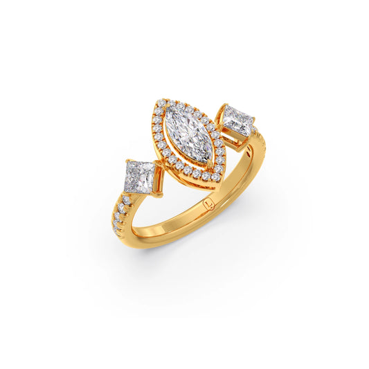Princess, Marquise & Round Cut Diamond Trilogy Ring - Yellow