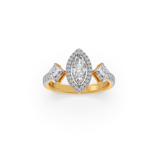 Princess, Marquise & Round Cut Diamond Trilogy Ring - Yellow