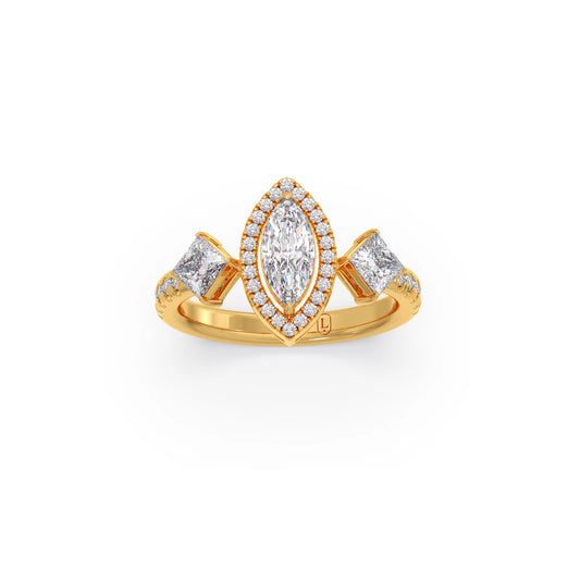 Princess, Marquise & Round Cut Diamond Trilogy Ring - Yellow