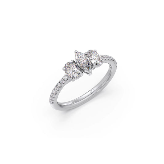 Trilogy Marquise & Oval with Round Diamond Ring - White