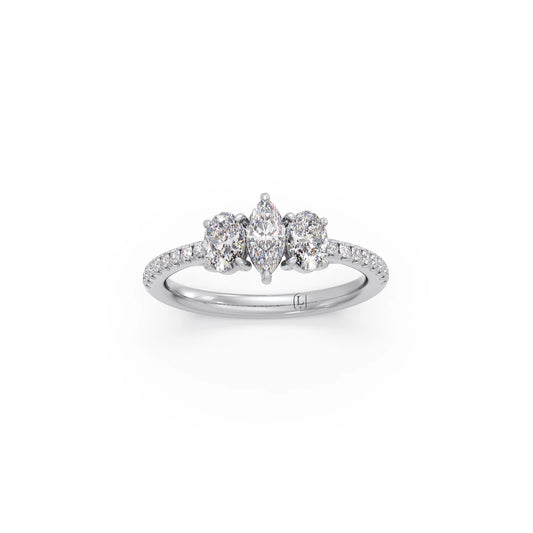 Trilogy Marquise & Oval with Round Diamond Ring - White
