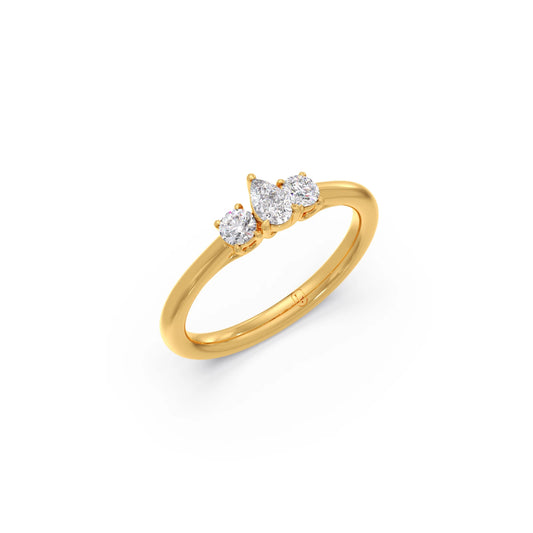 Classic Pear & Round Cut Diamond Trilogy Ring - Yellow