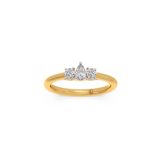 Classic Pear & Round Cut Diamond Trilogy Ring - Yellow