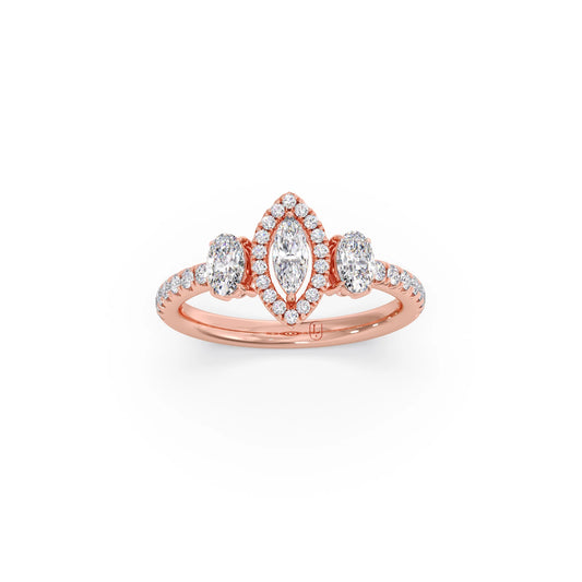 Trilogy Marquise Center with Oval and Round Accents Ring 0.84 Ct - Rose