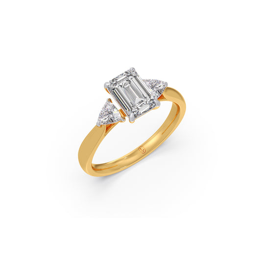 Trilogy Emerald and Trillion Diamond Ring - Yellow