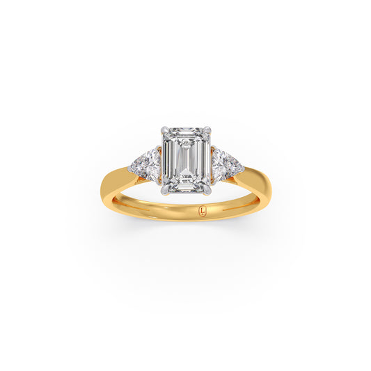 Trilogy Emerald and Trillion Diamond Ring - Yellow
