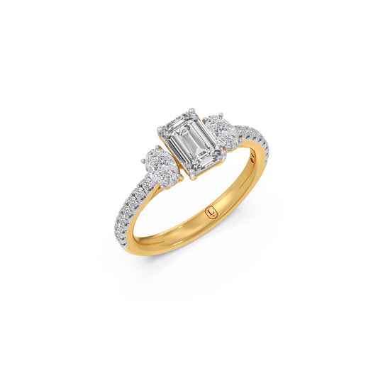 Emerald, Oval, and Round Diamond Trilogy Ring - Yellow