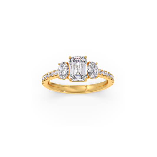 Emerald, Oval, and Round Diamond Trilogy Ring - Yellow