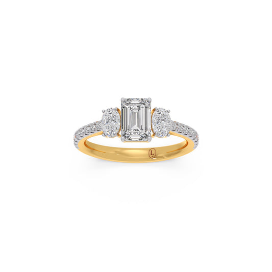 Emerald, Oval, and Round Diamond Trilogy Ring - Yellow