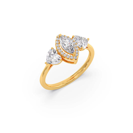 Marquise with Round halo & Heart Diamond Ring - Yellow