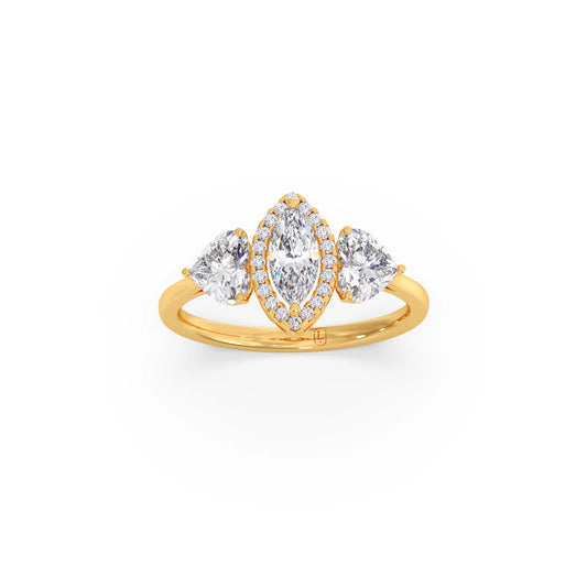 Marquise with Round halo & Heart Diamond Ring - Yellow