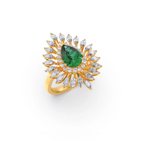 Pear Gemstone with Marquise and Round Diamond Halo Ring - Yellow
