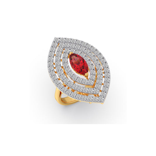 Red Radiance Round Diamond With Gemstone Ring - Yellow