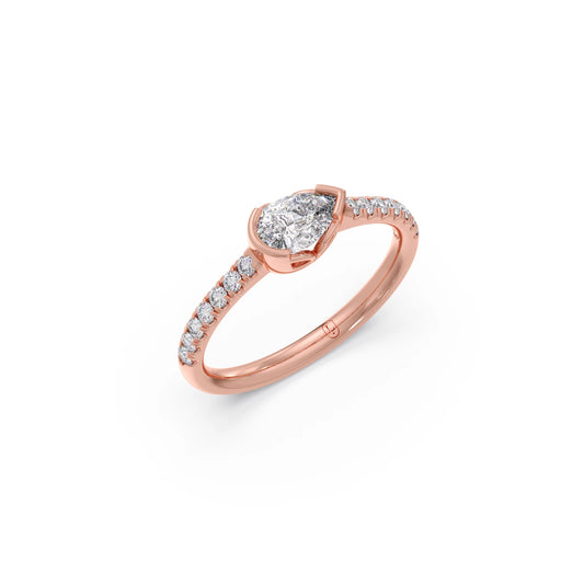 Pear Cut Center with Round Diamond Accents Ring - Rose