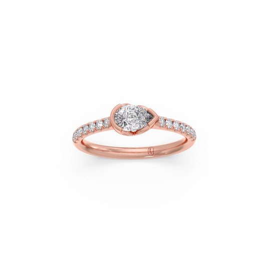 Pear Cut Center with Round Diamond Accents Ring - Rose