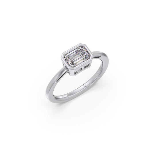 Sleek Emerald Cut Bezel Ring - White