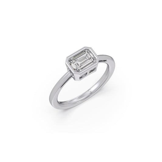 Sleek Emerald Cut Bezel Ring - White