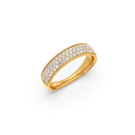 Wide Band Round Diamond Half Eternity Ring - Yellow