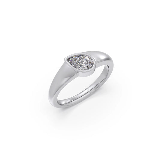 Bezel Set Pear Diamond Ring - White