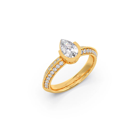 Pear Solitaire with Side Diamond Band Ring - Yellow