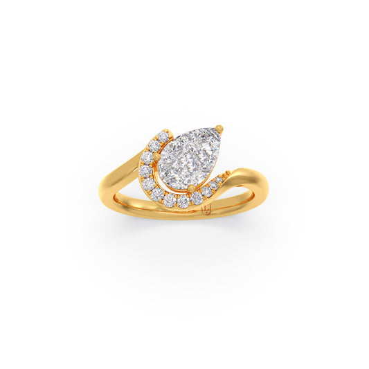 Pear & Round Wavy Diamond Ring - Yellow
