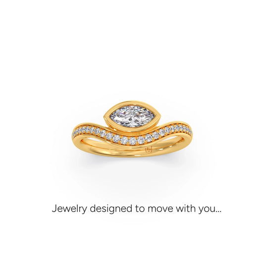 Elegant Marquise and Round Diamond Ring - Yellow