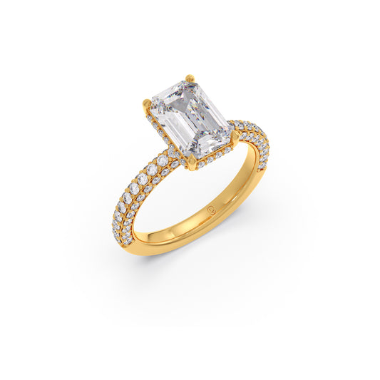 Luminous Emerald With Round Side Stone Diamond Ring - Yellow