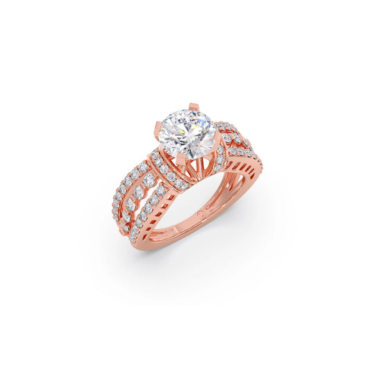 Round Solitaire Engagement Ring with Pave Set Side Diamond - Rose