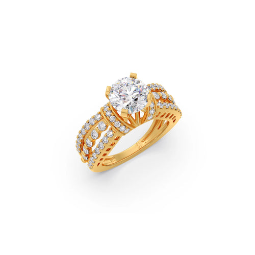 Round Solitaire Engagement Ring with Pave Set Side Diamond