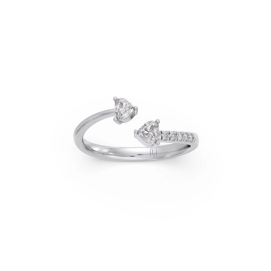 0.45ct Heart & Round Diamond Toi et Moi Ring - White