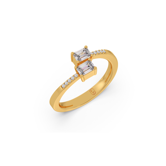 0.54ct Emerald & Round Diamond Toi et Moi Ring - Yellow