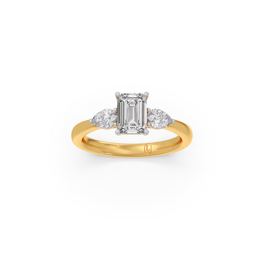 Emerald Horizon with Pear Droplets Diamond Ring - Yellow