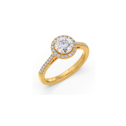 Classic Round Diamond Ring with Side Stones - Yellow