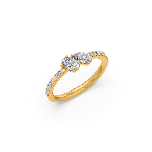 Pear and Oval Diamond with Side Round Diamonds Ring