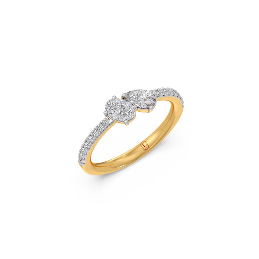 Pear and Oval Diamond with Side Round Diamonds Ring - Yellow