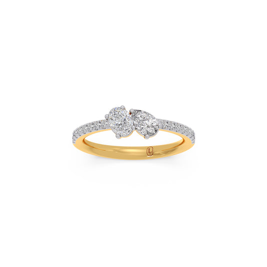 Pear and Oval Diamond with Side Round Diamonds Ring - Yellow