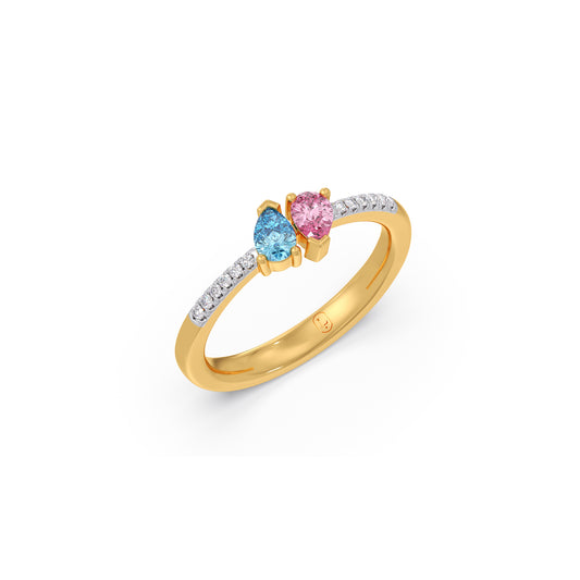 Pear Gemstone & Round Diamond Toi et Moi Ring - Yellow