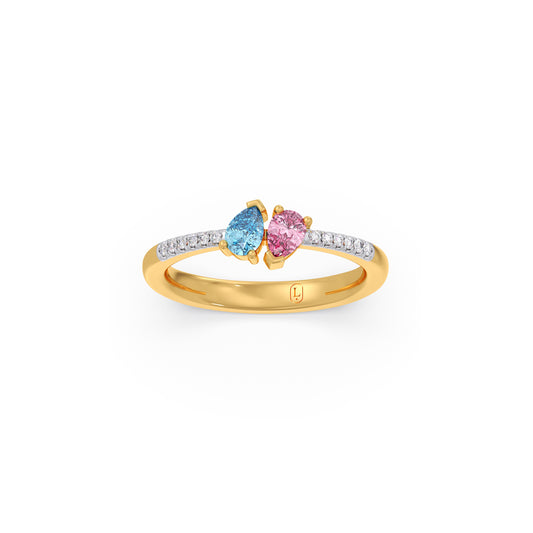 Pear Gemstone & Round Diamond Toi et Moi Ring - Yellow