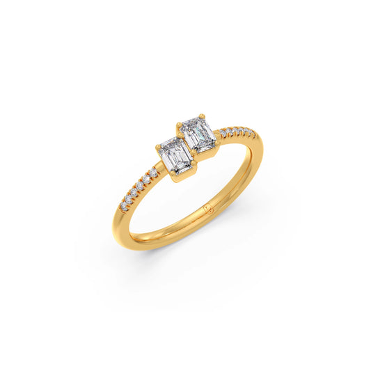 0.62Ct Emerald & Round Toi et Moi Ring - Yellow
