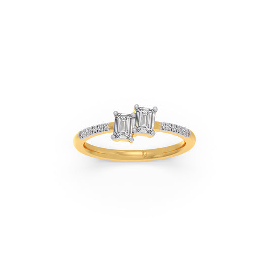 0.62Ct Emerald & Round Toi et Moi Ring - Yellow