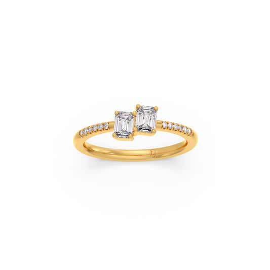0.62Ct Emerald & Round Toi et Moi Ring - Yellow