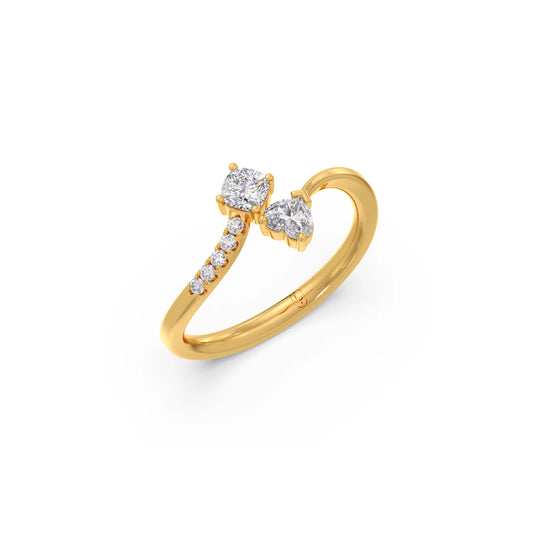 Cushion, Heart & Round Cut Diamond Toi et Moi Ring - Yellow