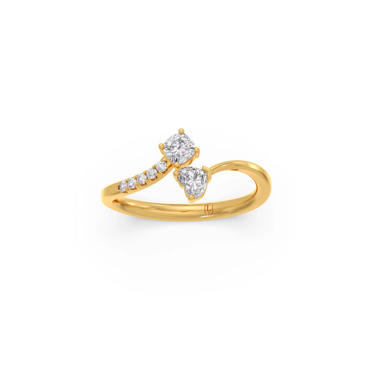 Cushion, Heart & Round Cut Diamond Toi et Moi Ring - Yellow